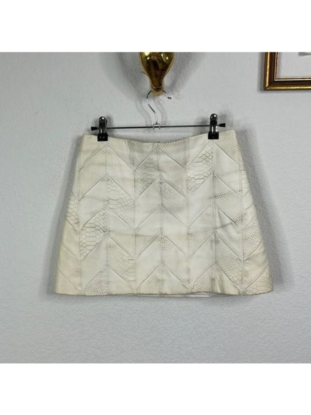 Alice + Olivia RILEY PATCHWORK MINI SKIRT Classics Eggshell Leather Skirt